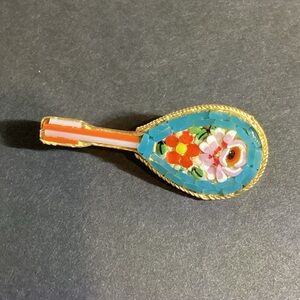 Vintage Floral Micro Mosaic Mandolin 1950’s Brooch